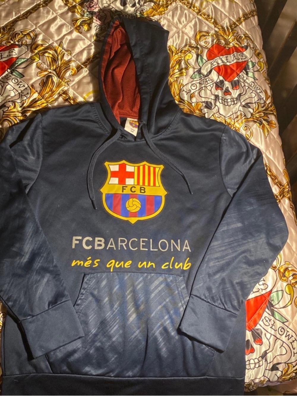 FC Barcelona Men's Navy Performance Hooded Sweatshirt - Crest